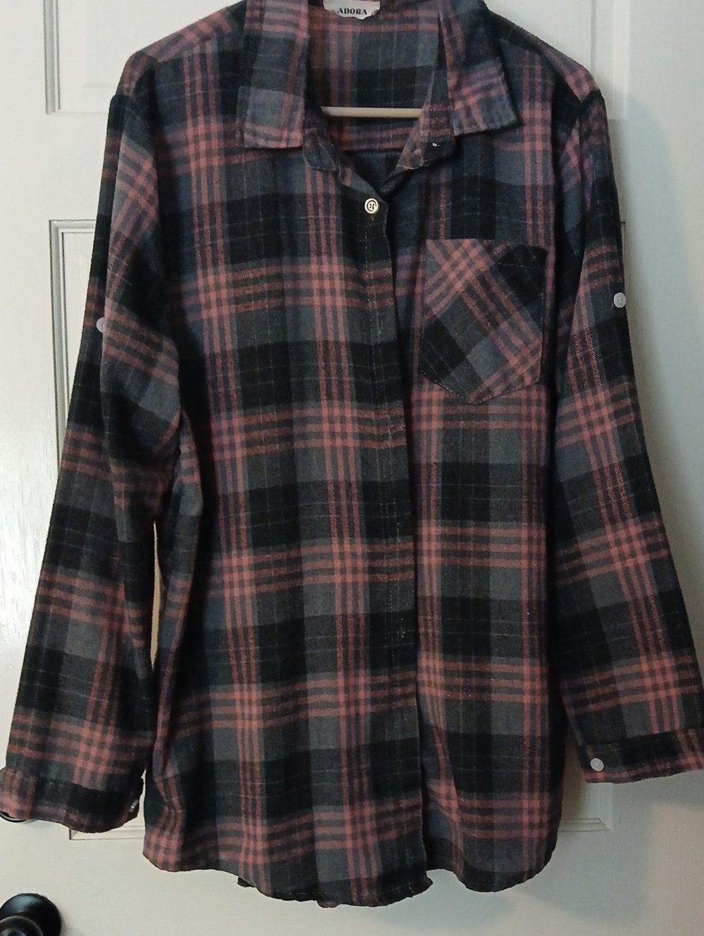 ADORA Black and Rose Plaid Button-Down Shirt